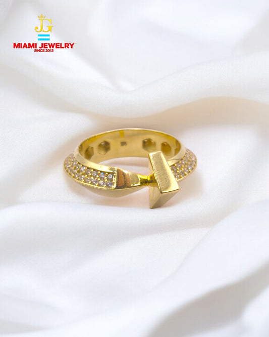Solid 14k yellow gold with white zirconia gemstones.