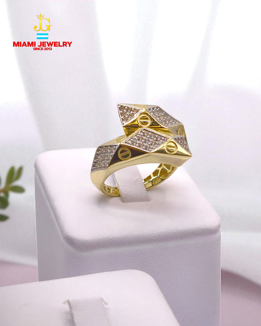 Solid 14k yellow gold with white zirconia gemstones.