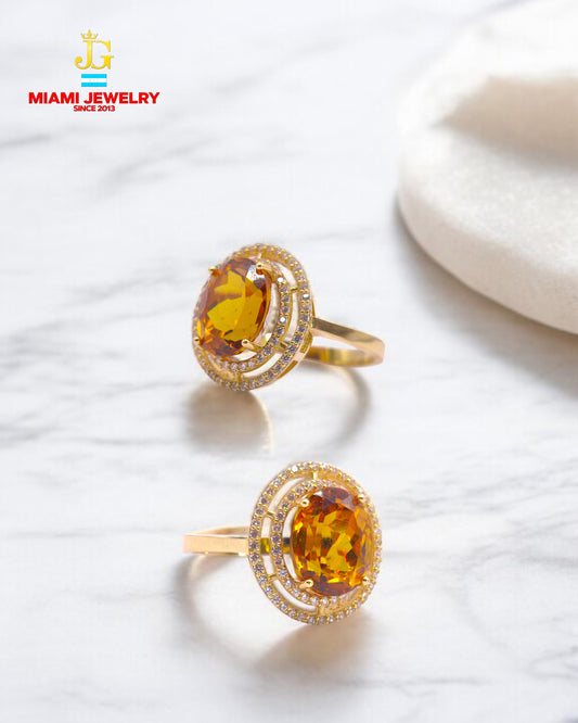 14k yellow gold oval-cut citrine ring.