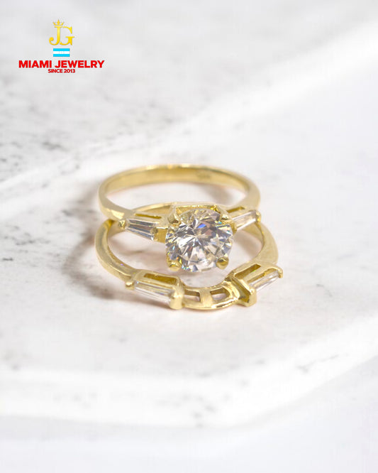 Solid 14k yellow gold wedding ring set for women.