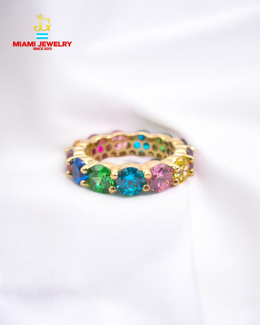 Solid 14k yellow gold with 7 different color gemstones.