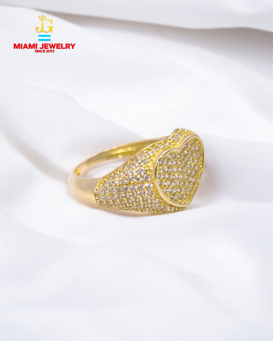 14k yellow gold heart ring with white gemstones